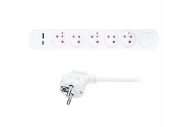 5z prodlužovací přívod s USB A+C nabíječkou 2.4A, 3m, 3 x 1mm2, bílý, vypínač /PP152USBC/